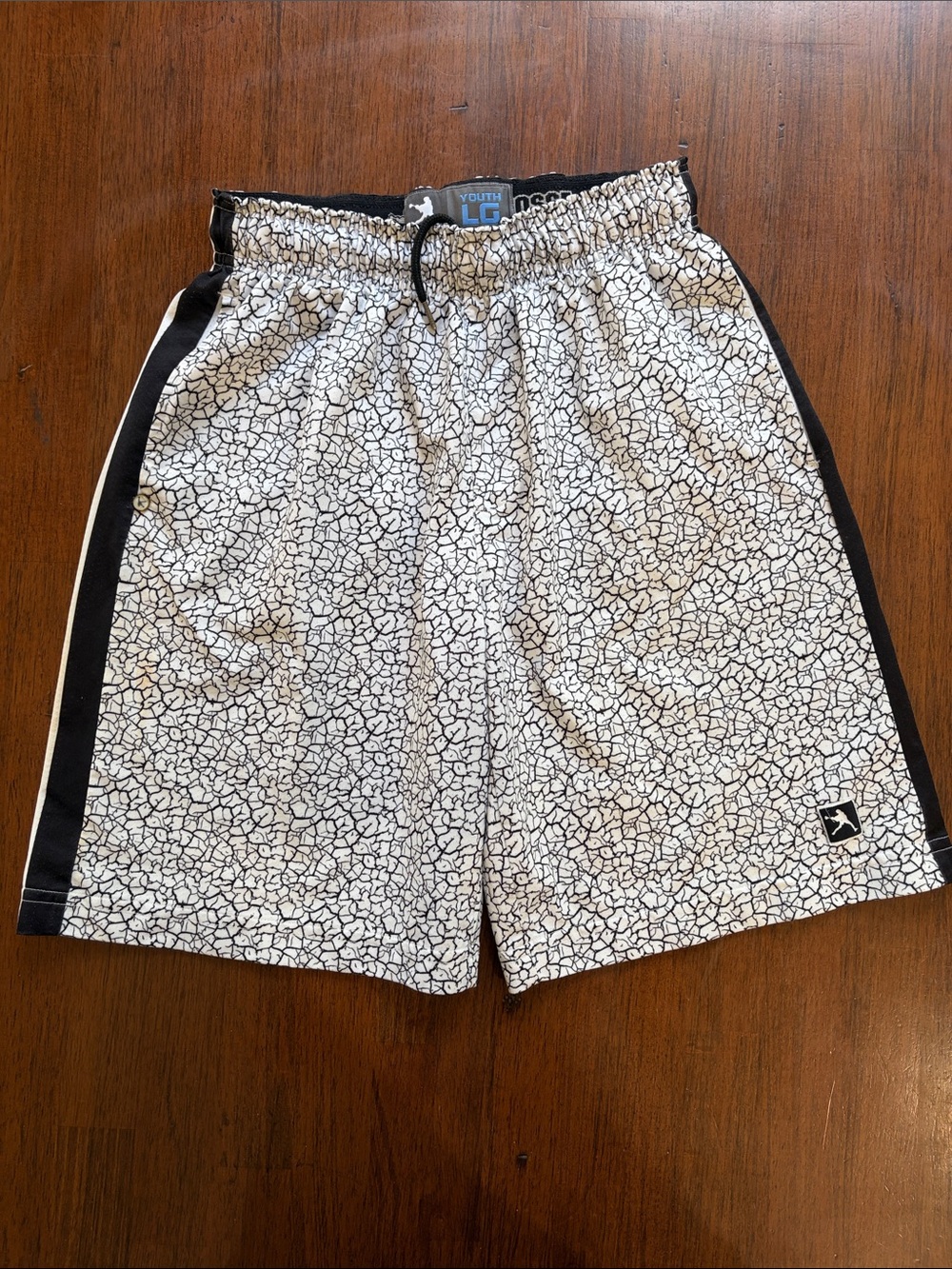 Youth Athletic Black & White Printed Drawstring Shorts
